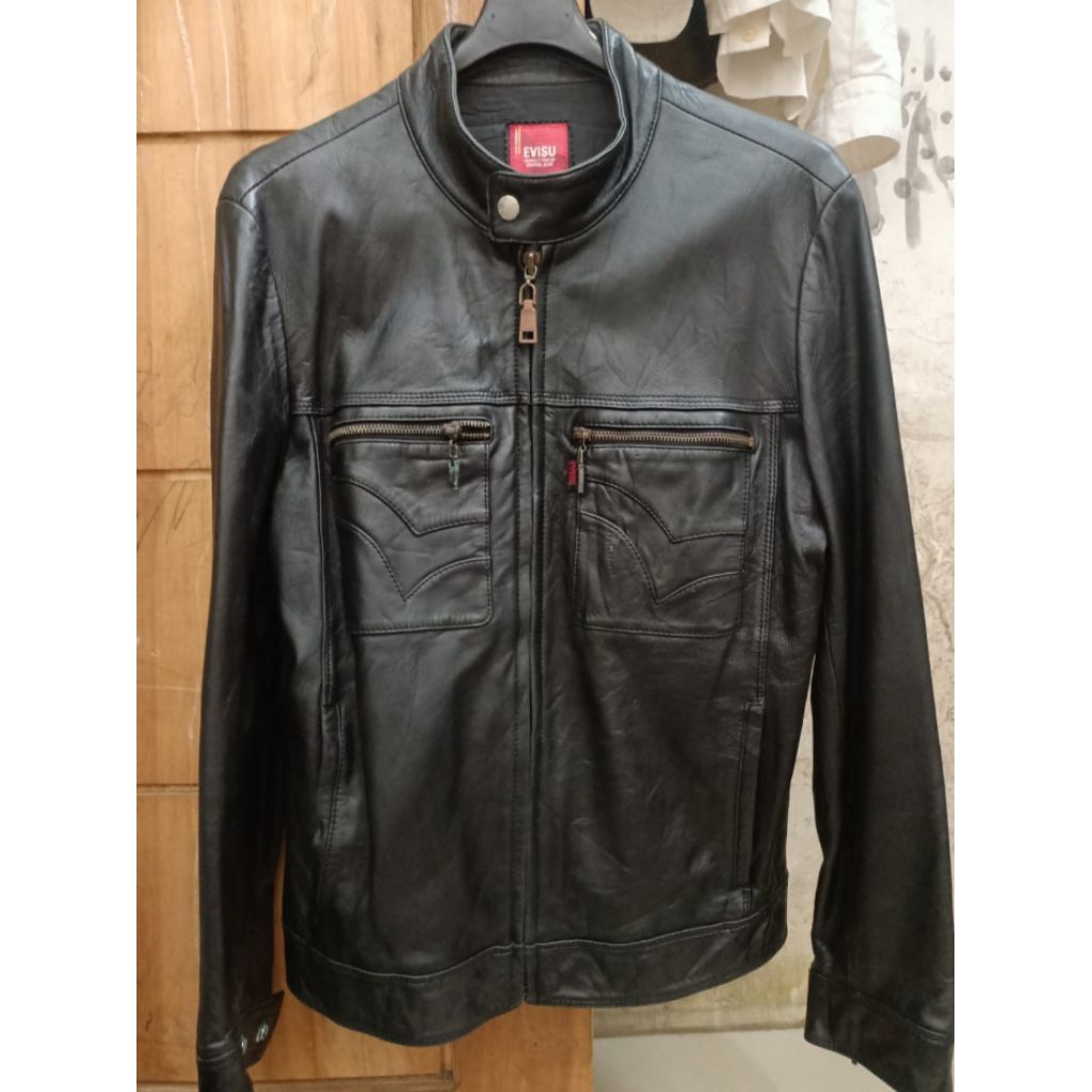 RARE EVISU trucker leather jacket