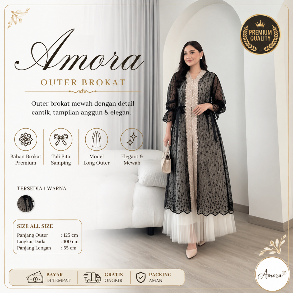 Brukat Long Outer Amora Outer brokat premium hari raya kondangan terbaru mewah elegan Lengan Panjang