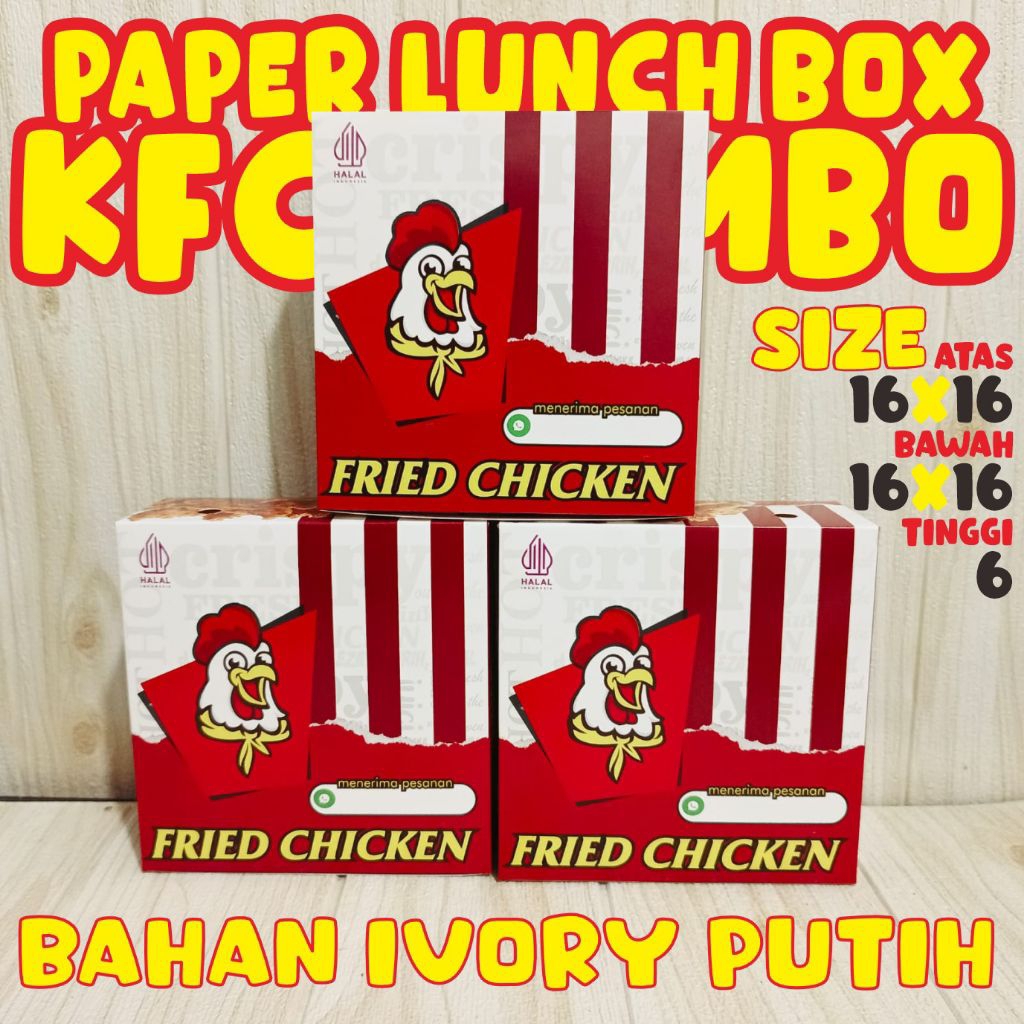 Dus KFC 16x16x6 (100pcs)kotak fried chicken kemasan nasi ayam goreng ivory fullcolour box nasi ayam 