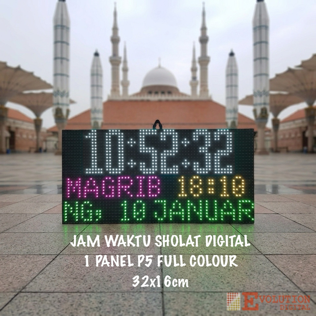 Jam Sholat Digital Jam Masjid JWS P5 Full Colour 1 Panel Murah
