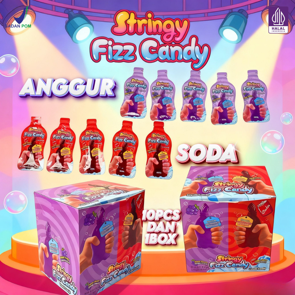 1 Box Squizzy Liquid Candy Stringy Fizz Candy - Permen Serat Elastis Sensasi Nikmati Ledakan Rasa Bu