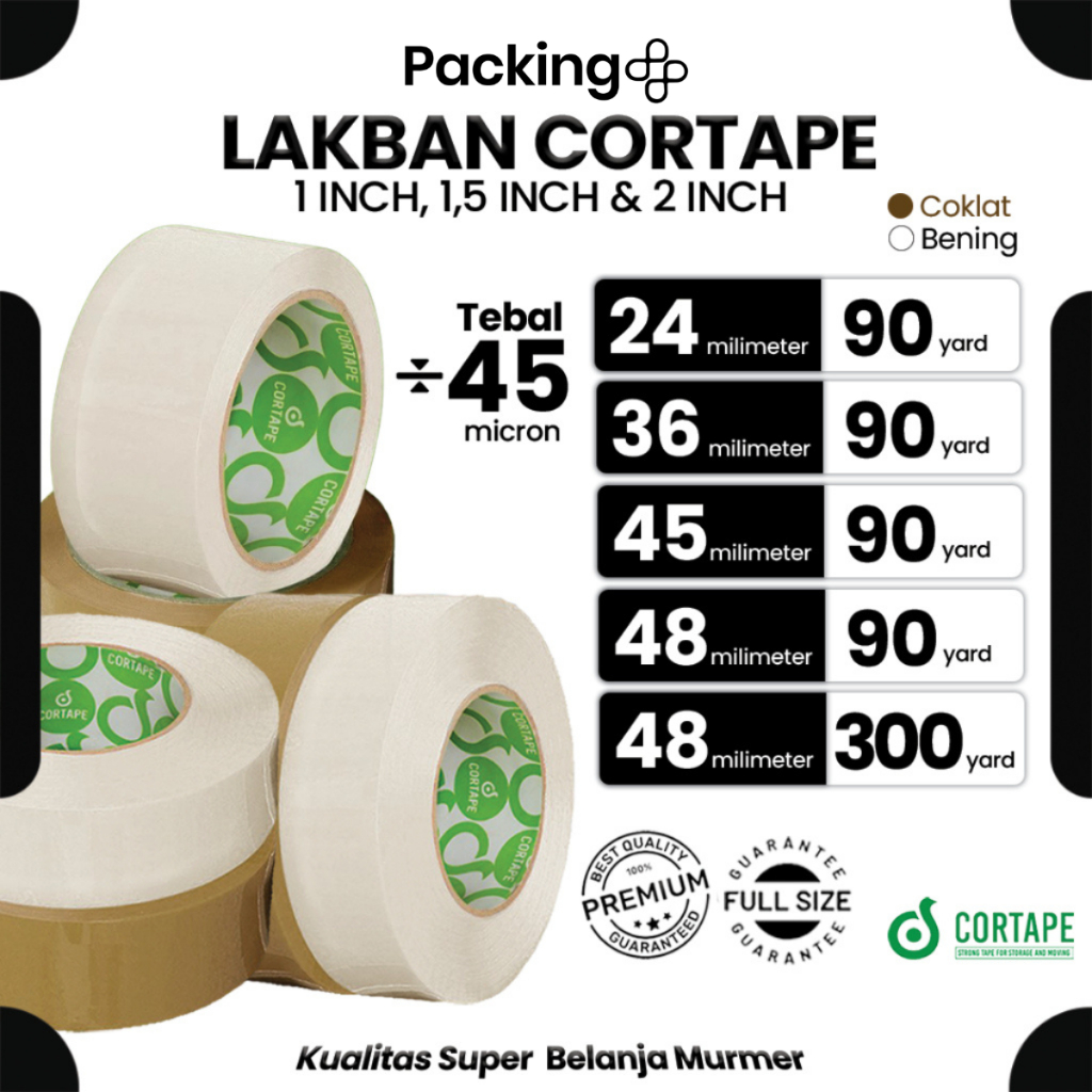 Lakban Cortape Bening dan Coklat 1inch / 2inch x 45mm 48mm x  90yard 300yard Ekonomis Spek. Daimaru