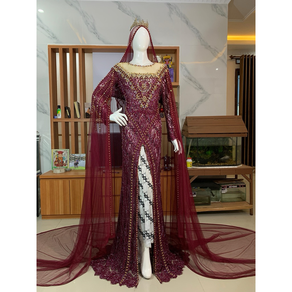 KEBAYA MAROON FULL PAYET LD 120 premium JUMBO