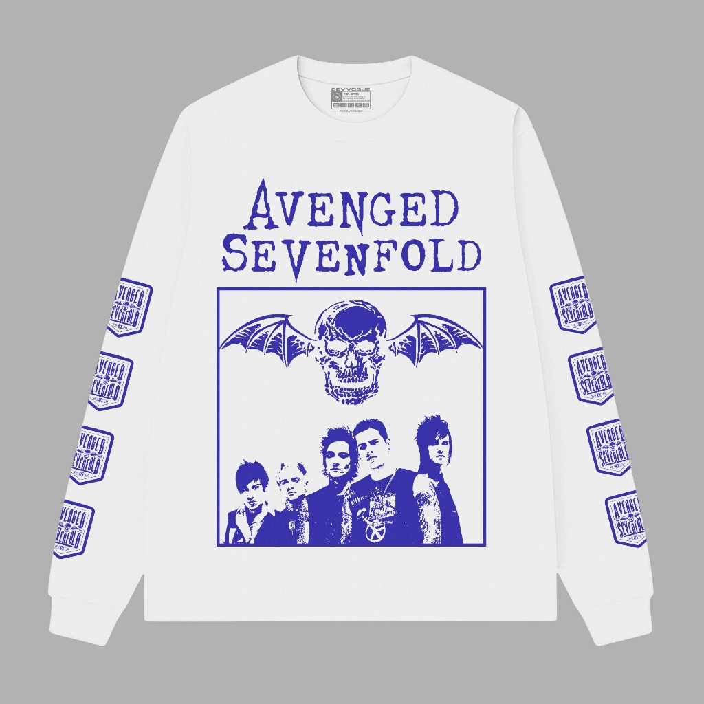 Devvogue Kaos Band Avenged Sevenfold Kaos Putih Lengan Panjang Rib