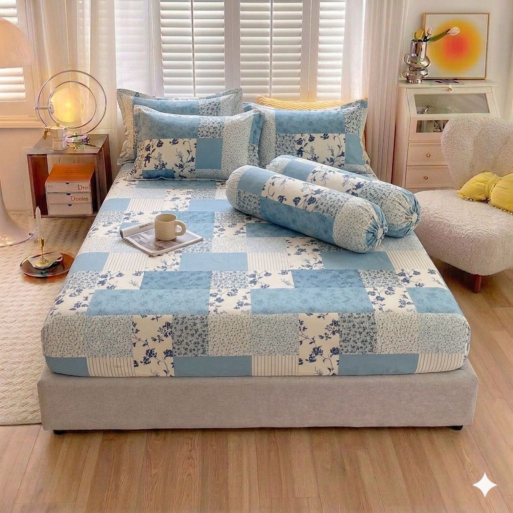 Sprei Katun Motif Jonathan Warna Pink Katun Esra Kotak Binga