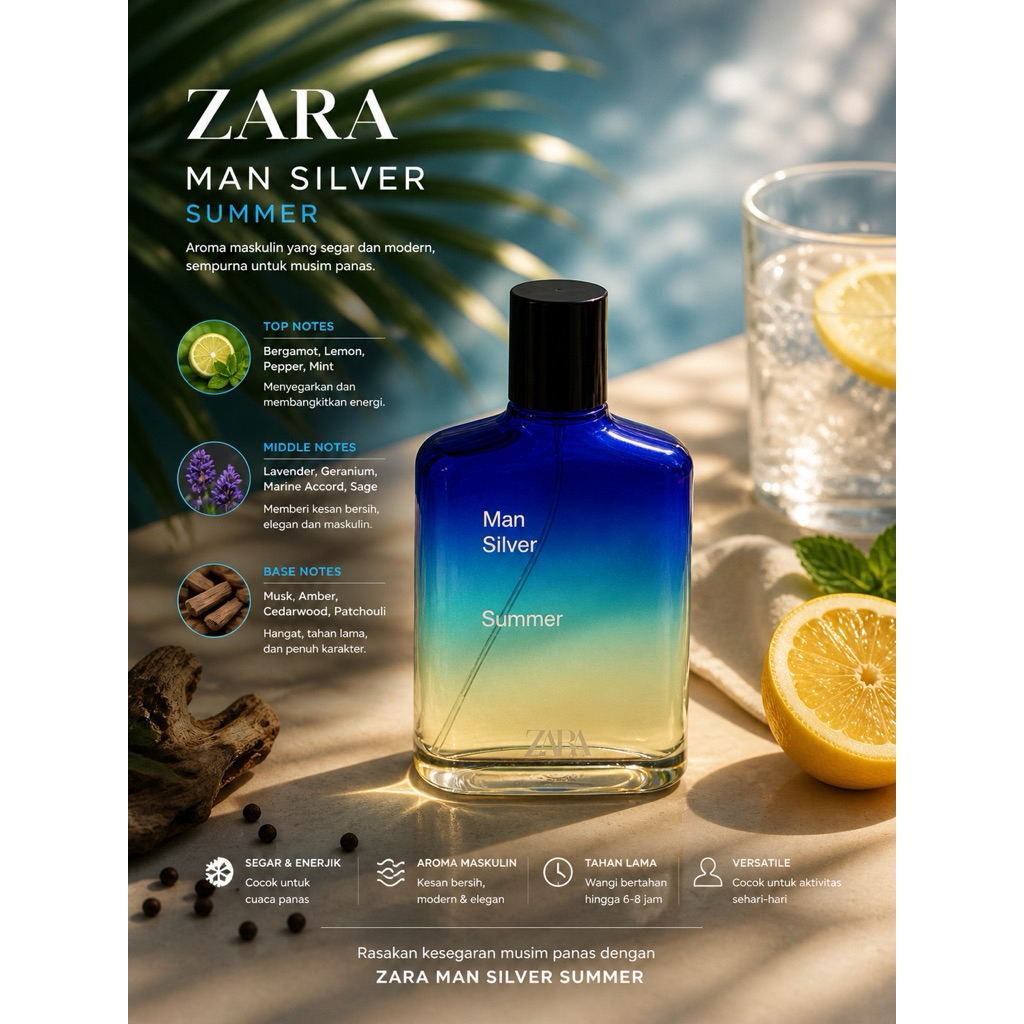 Parfum pria zerong man silver summer 100ml edt nn box