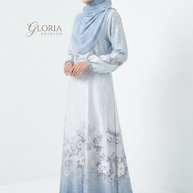 Gloria Gamis Long Dress Silk Premium  - Gamis Kondangan Mewah - Denim