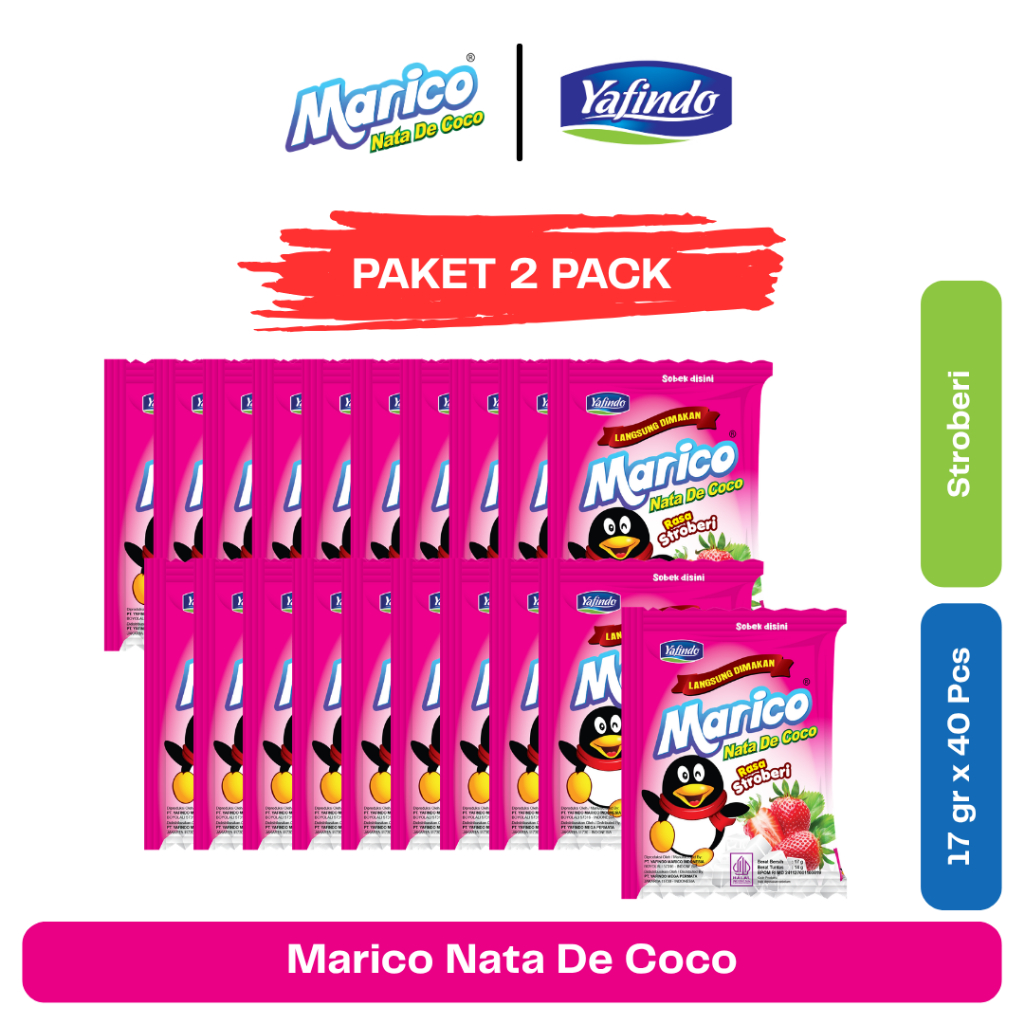 2 Pack Marico Nata de Coco - Rasa Stroberi (40 Sachet)