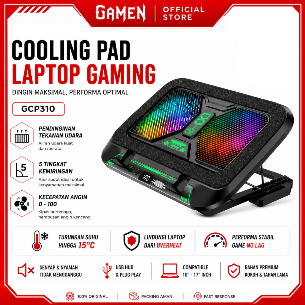 GAMEN GCP310 Cooling Pad Laptop Fan 100 Level Speed Rgb