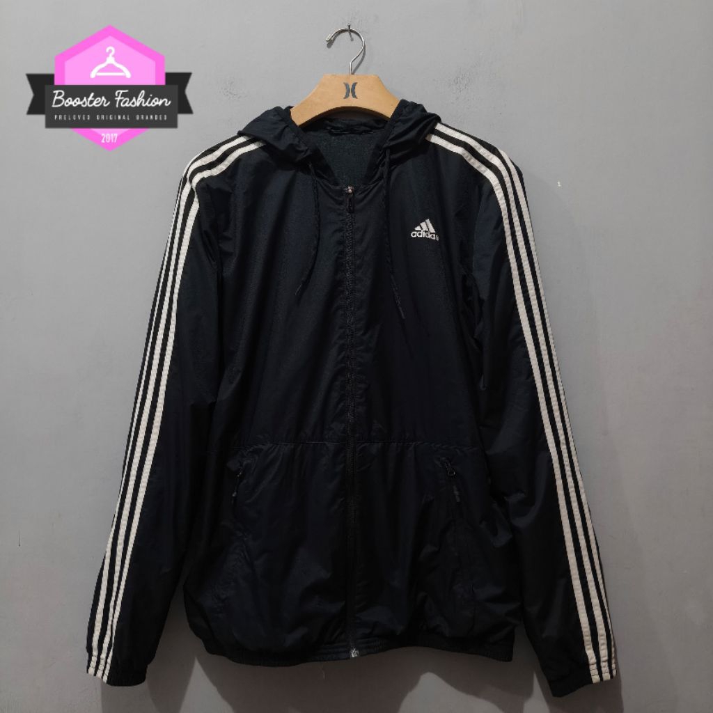 JAKET TRACKTOP ADIDAS HOODIE FULL BLACK ORI SIZE L