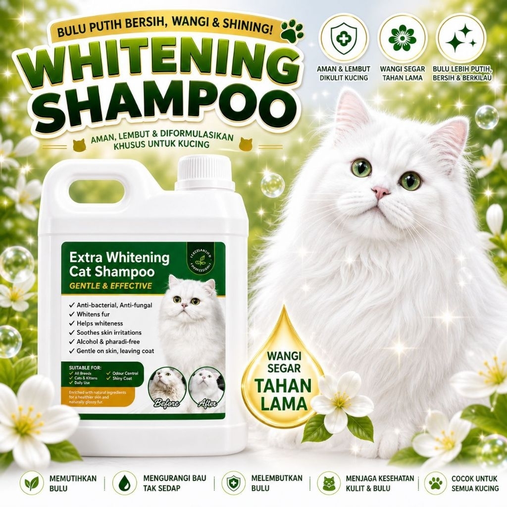 WHITENING SHAMPOO 1 LITER - Shampoo Plus Degreaser & Conditioner Kucing Putih Grooming Kucing Putih 
