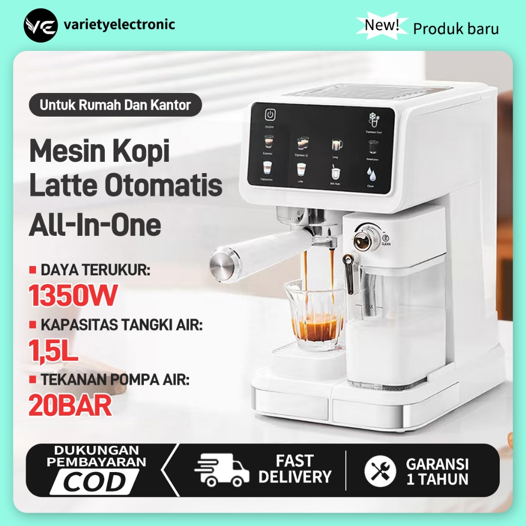 Mesin Espresso 20 Bar Low Watt - Touch Screen Fitur Menu Easy Preset Otomatis