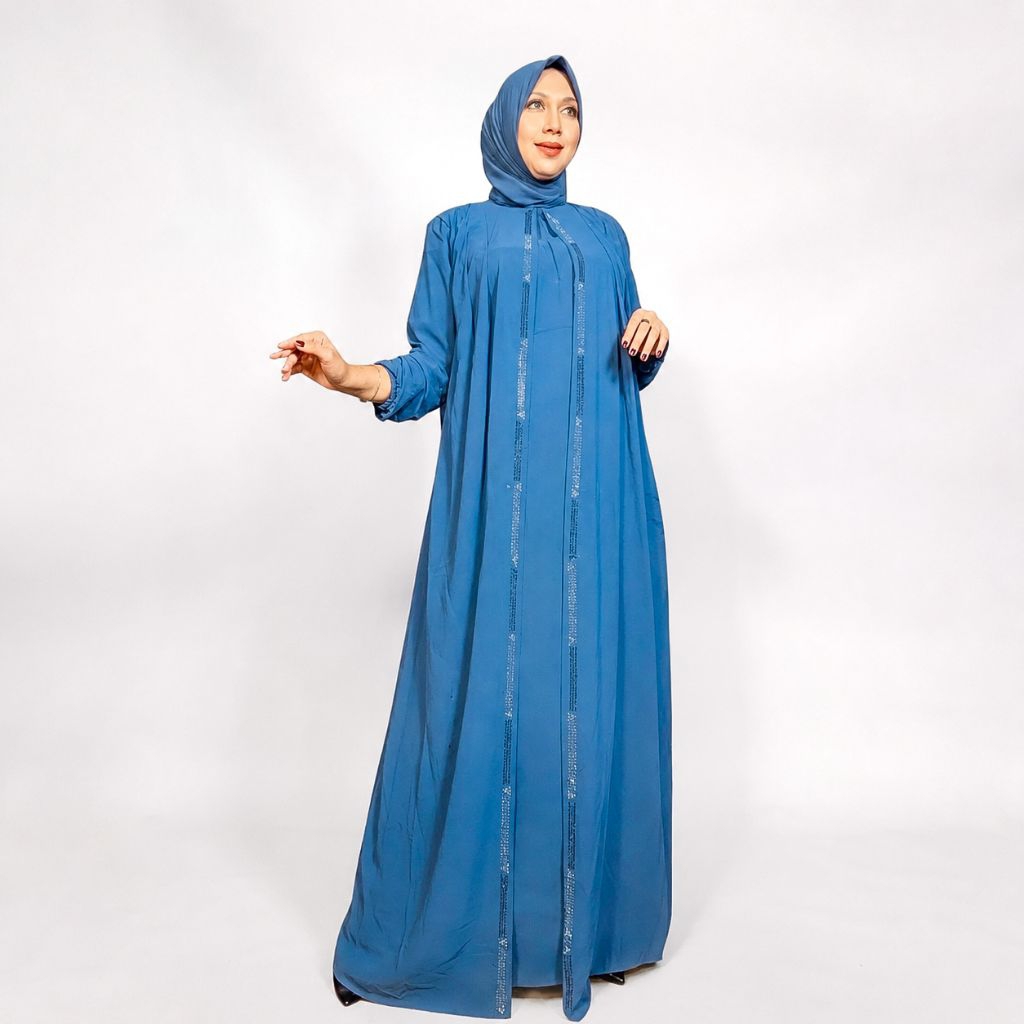 Dakhocy - Gamis Terbaru Bahan Ceruty Babydoll Payet Swarovski Double Puring/Lengan Karet/Tali Pingga