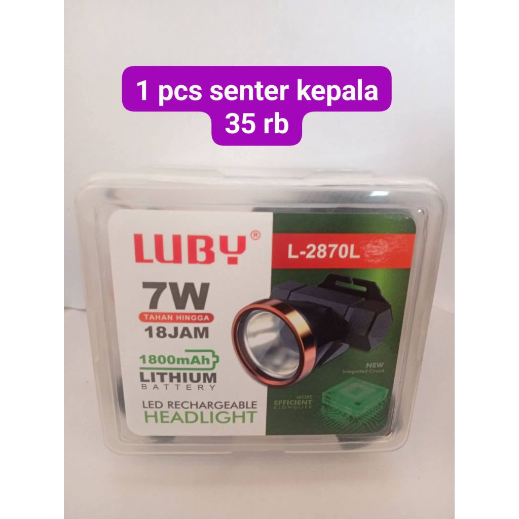 Senter Kepala Luby 7 Watt - Cahaya Putih tahan lama