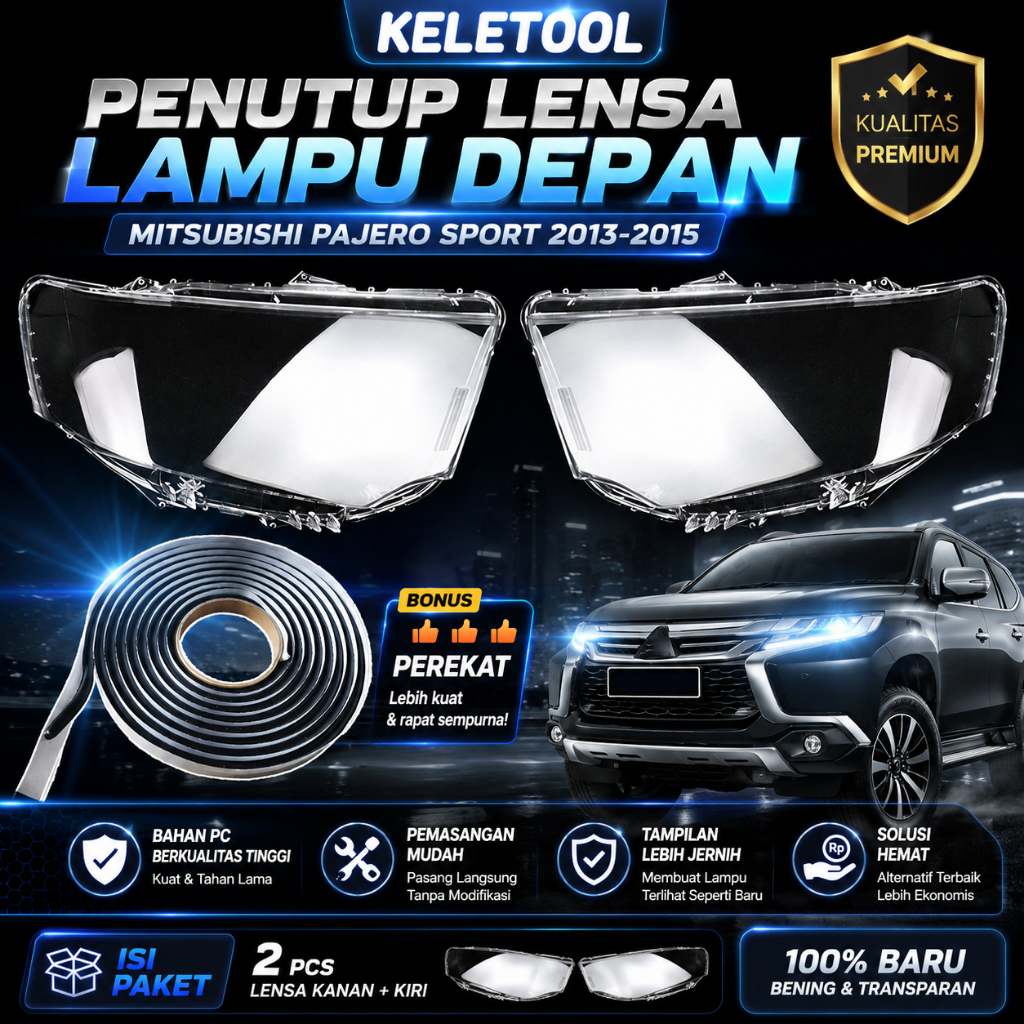Mika Head Lamp Mitsubishi Pajero Sport Cover Lampu Depan Head Lamp Pajero Sport Kaca Lampu Mobil Aks