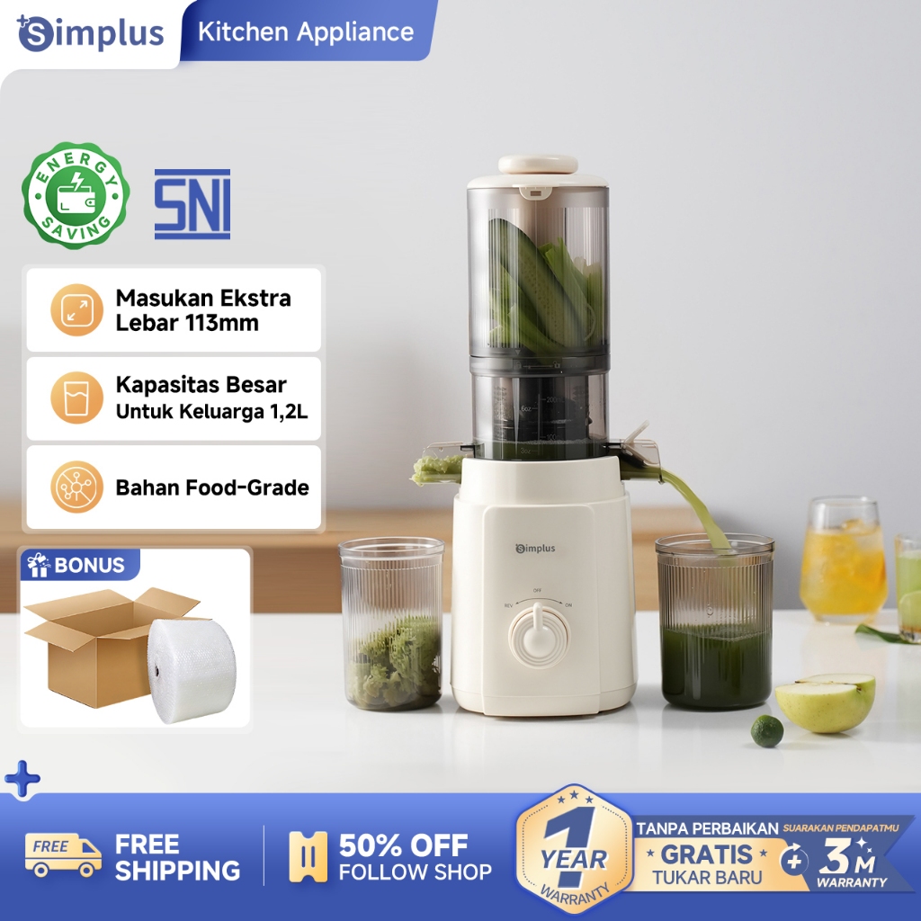 Simplus Slow Juicer Blender  200w 1.2L Cold Press 113mm Cerat Lebar Sari Jus dan Ampas Terpisah