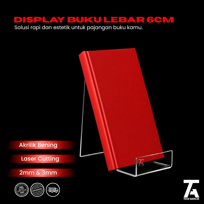 Display Buku Penyangga Buku Lebar Akrilik 6cm