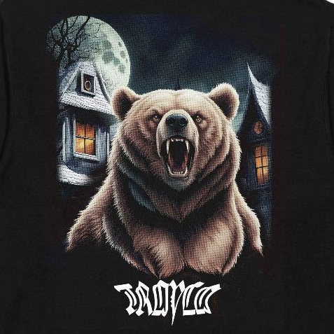 Troy Company Kaos Pria Lengan Panjang Hitam - Roaring Bear Longsleeve Tshirt Black LSD 2435