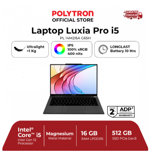 Polytron Laptop Luxia Pro i5 | intel i5-1235U | 14" | 16GB | 512GB | W11 Home - 512 GB PL 14M2I5A G6