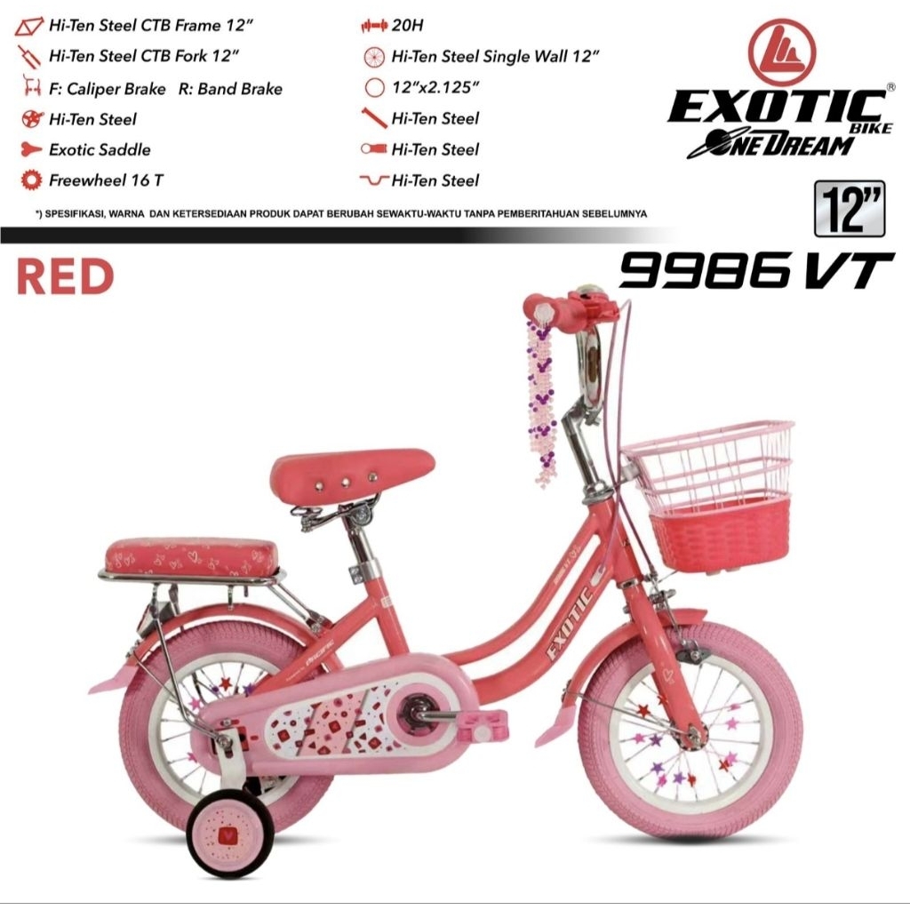 SEPEDA MINI 12"/16"/18" EXOTIC 9986 VT MODEL TERBARU || SEPEDA ANAK PEREMPUAN EXOTIC KUALITAS BAGUS