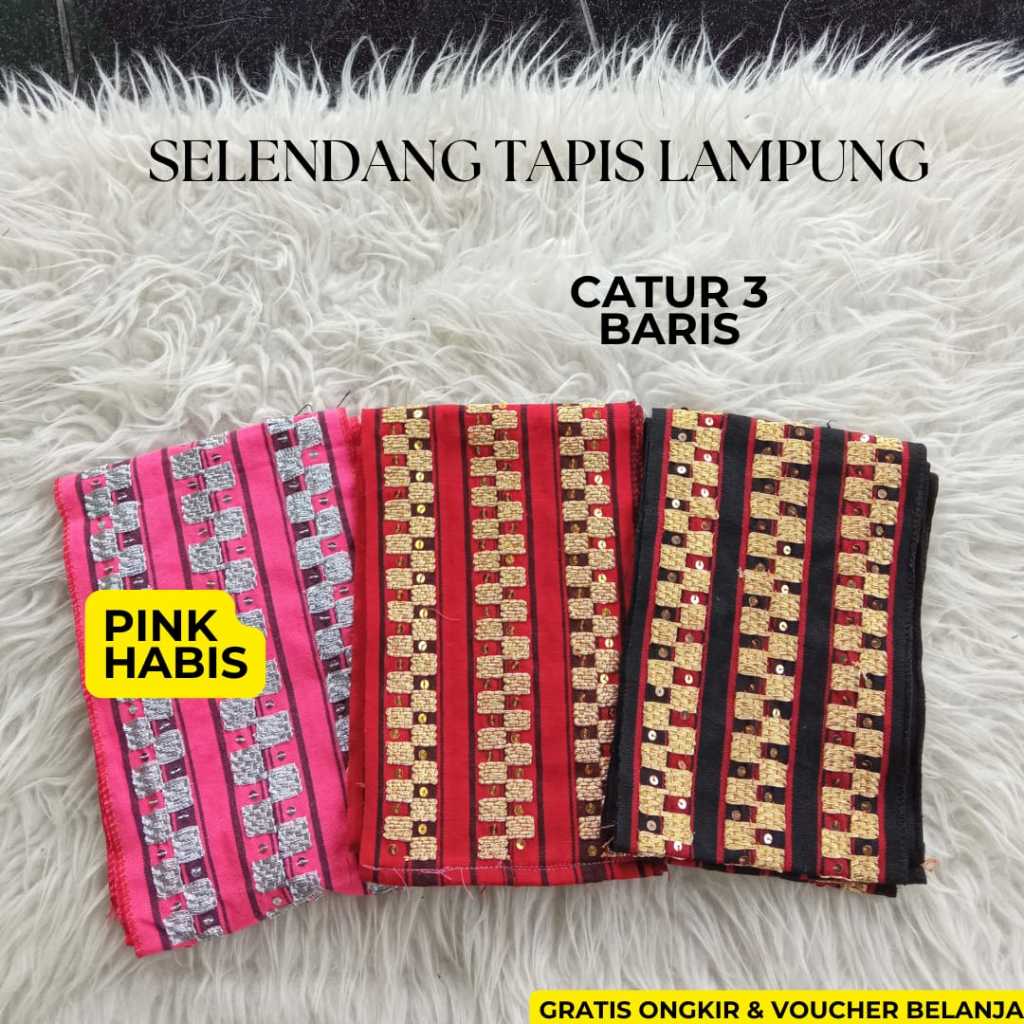 Selendang/Bisban Sulam Tapis Lampung - Bisban Tapis Motif Catur 3 Baris - Selendang Acara Khas Lampu