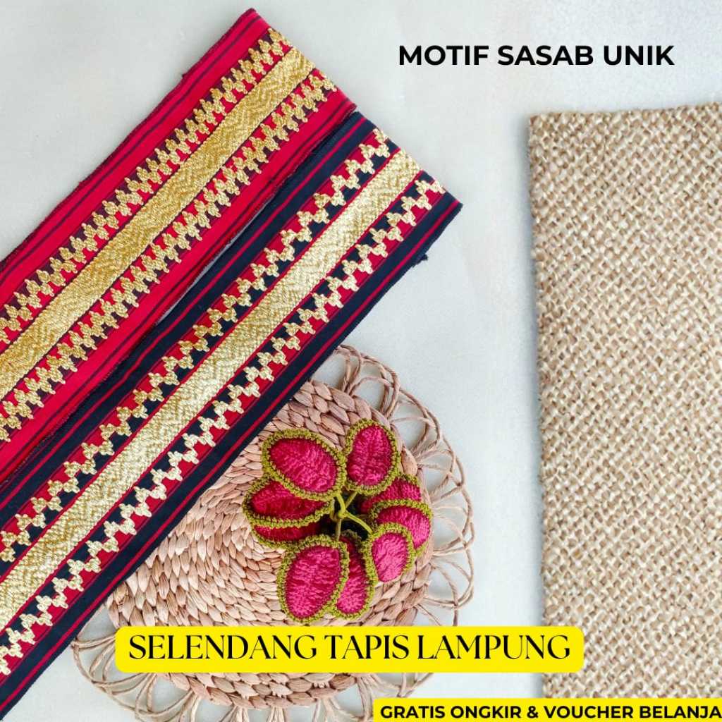 Selendang/Bisban Sulam Tapis Lampung - Bisban Tapis Motif Sasab Unik - Selendang Acara Khas Lampung 