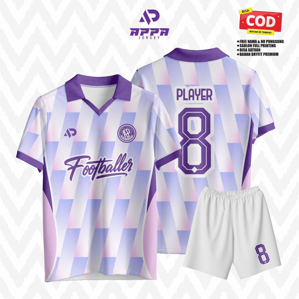 Jersey Futsal / Bola Custom APPA Jersey - Motif Abstrak Ungu Putih (Free Nama & No Punggung)