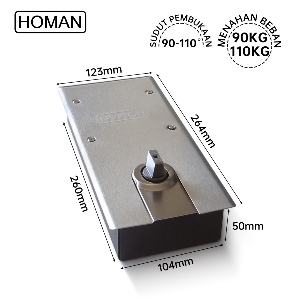 1 SET Engsel Pegas Lantai Pintu Kaca HOMAN - Engsel Hidrolik Pintu Kaca Panel Baja