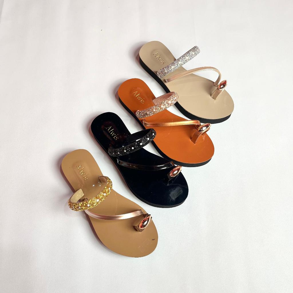 Alwisshoes GITA Sandal Wedges Jepit Wanita Premium Tinggi 3cm Sendal Cewek Kasual Kekinian Karet Bus