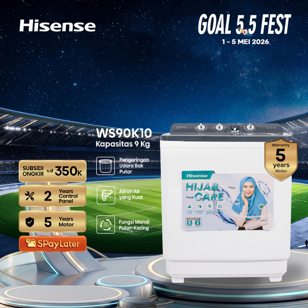 Hisense Mesin Cuci WS90K10 Top Loading Twintube Kapasitas 9KG 2 Tabung Bukaan Atas Air Tub Spin Dryi
