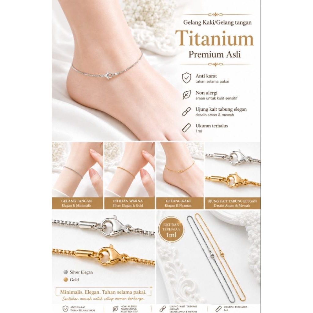 Gelang Kaki Mode Italy Santa Titanium Asli Dengan Dua Varian Warna Dan Dapat Diubah Menjadi Gelang T