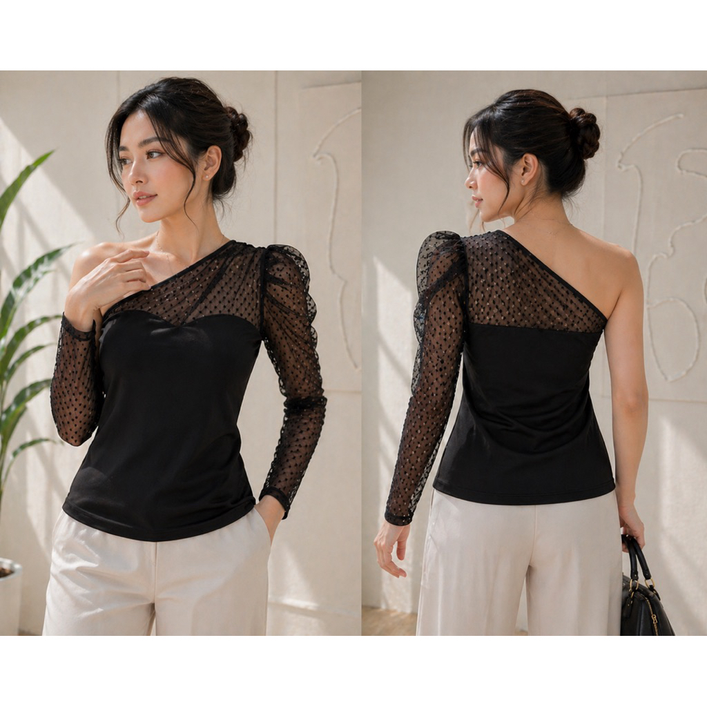 Falisha Atasan Scuba One Shoulder Scuba Tile Dot 008
