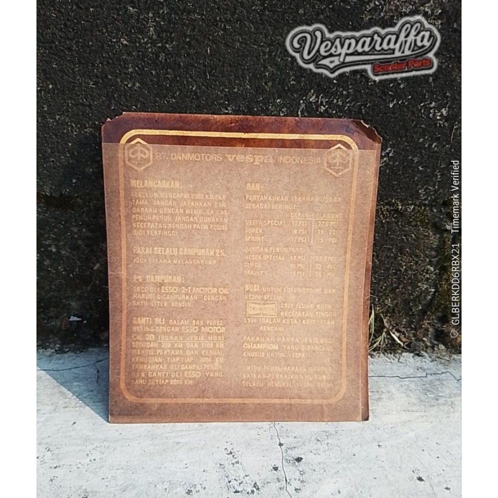 Stiker sticker air running in Original NOS vespa super sprint pts special Vesparaffa