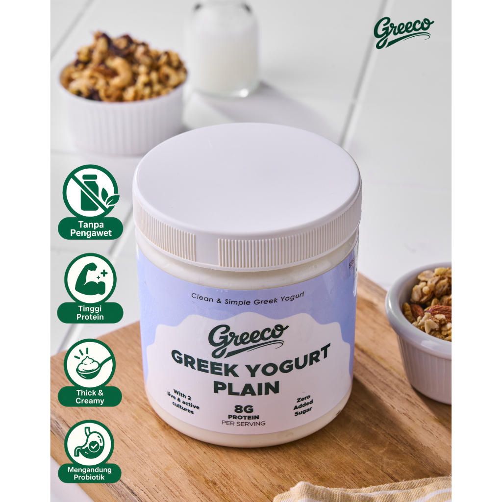 Greeco Greek Yogurt Plain - 535 gr (Halal, High protein, No sugar added, Thick & Creamy)