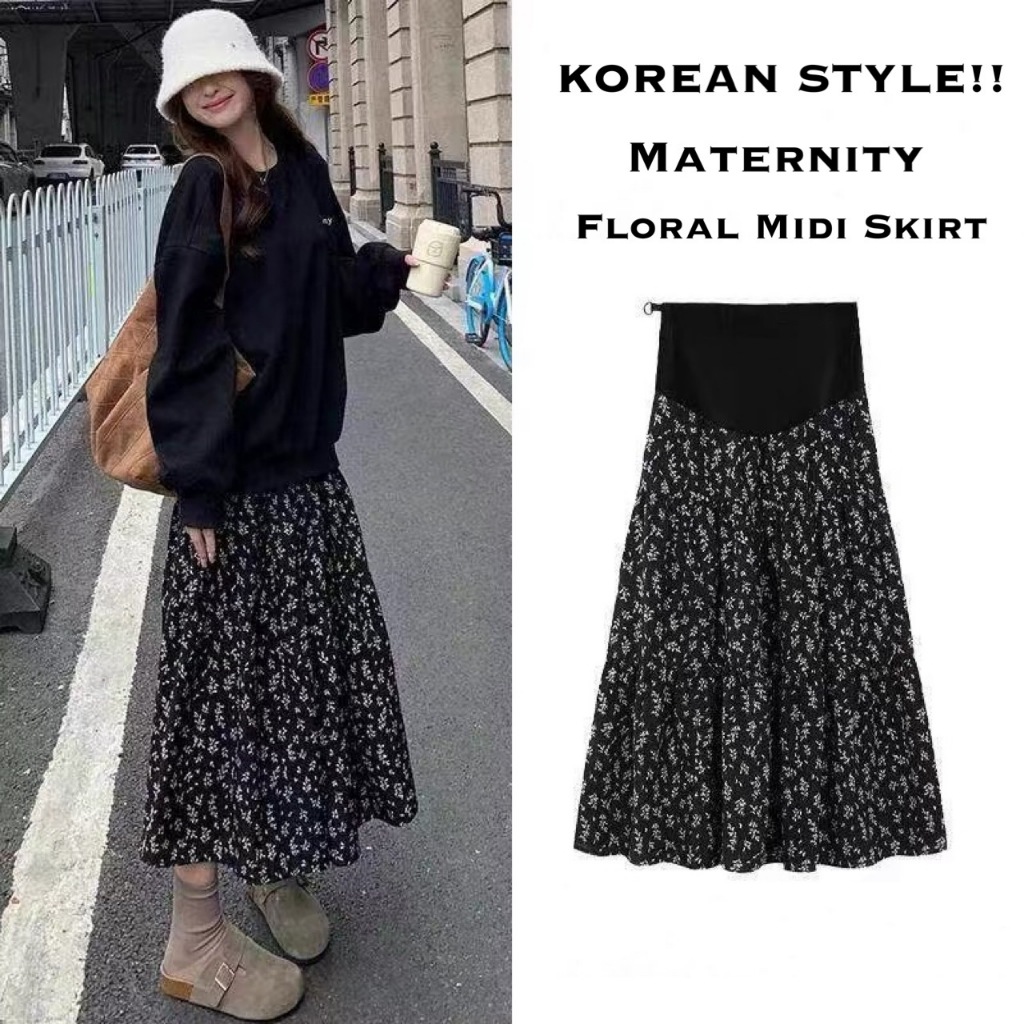 Korean Style Maternity Floral Midi Skirt (  Rok Bunga Korean Style Midi Bumil )