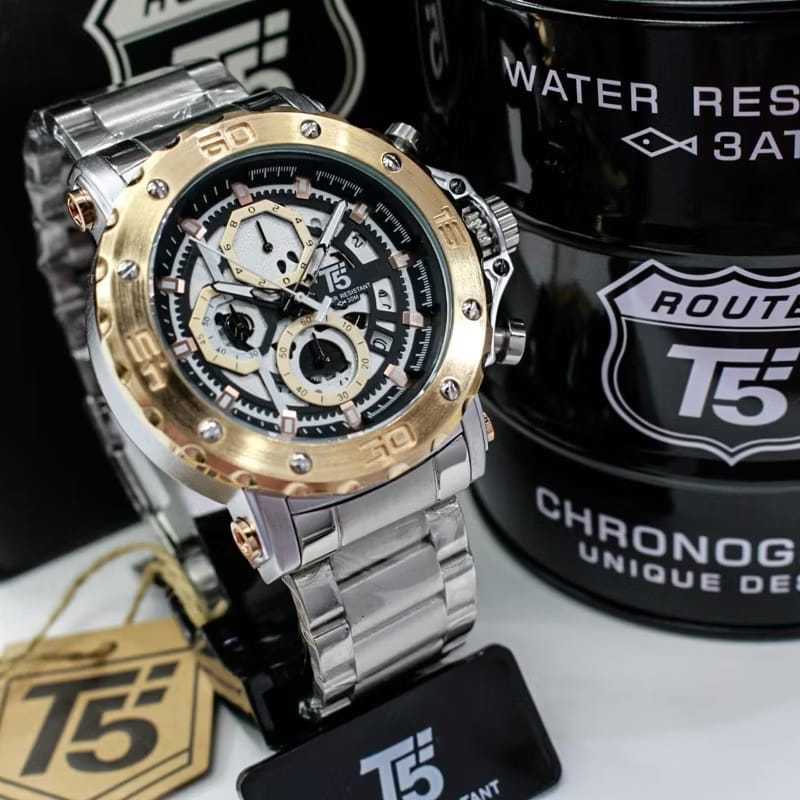 New Jam Tangan Pria T5 H 3723 G Original Chronograph Bergaransi Free Box