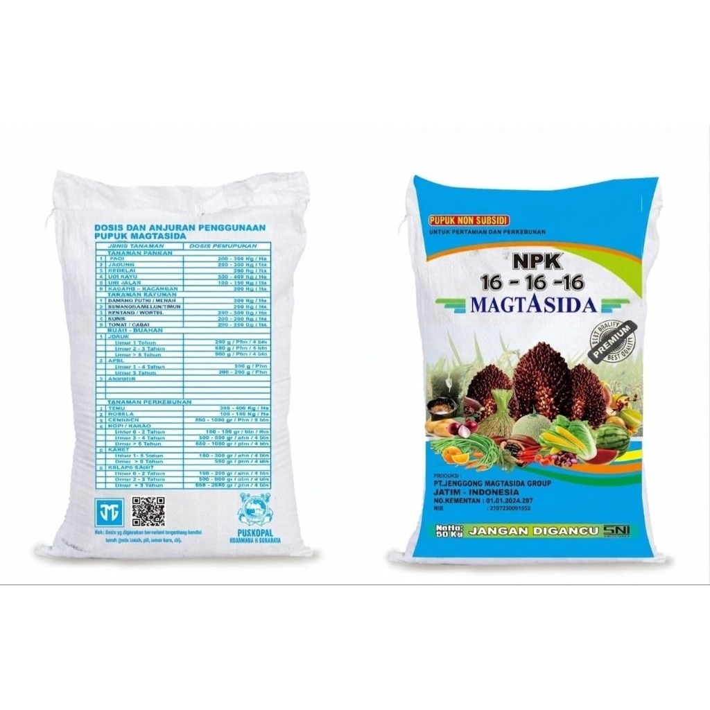 Pupuk Non Subsidi Npk 16 16 16 Jenggong Magtasida premium kemasan 50 kg biru