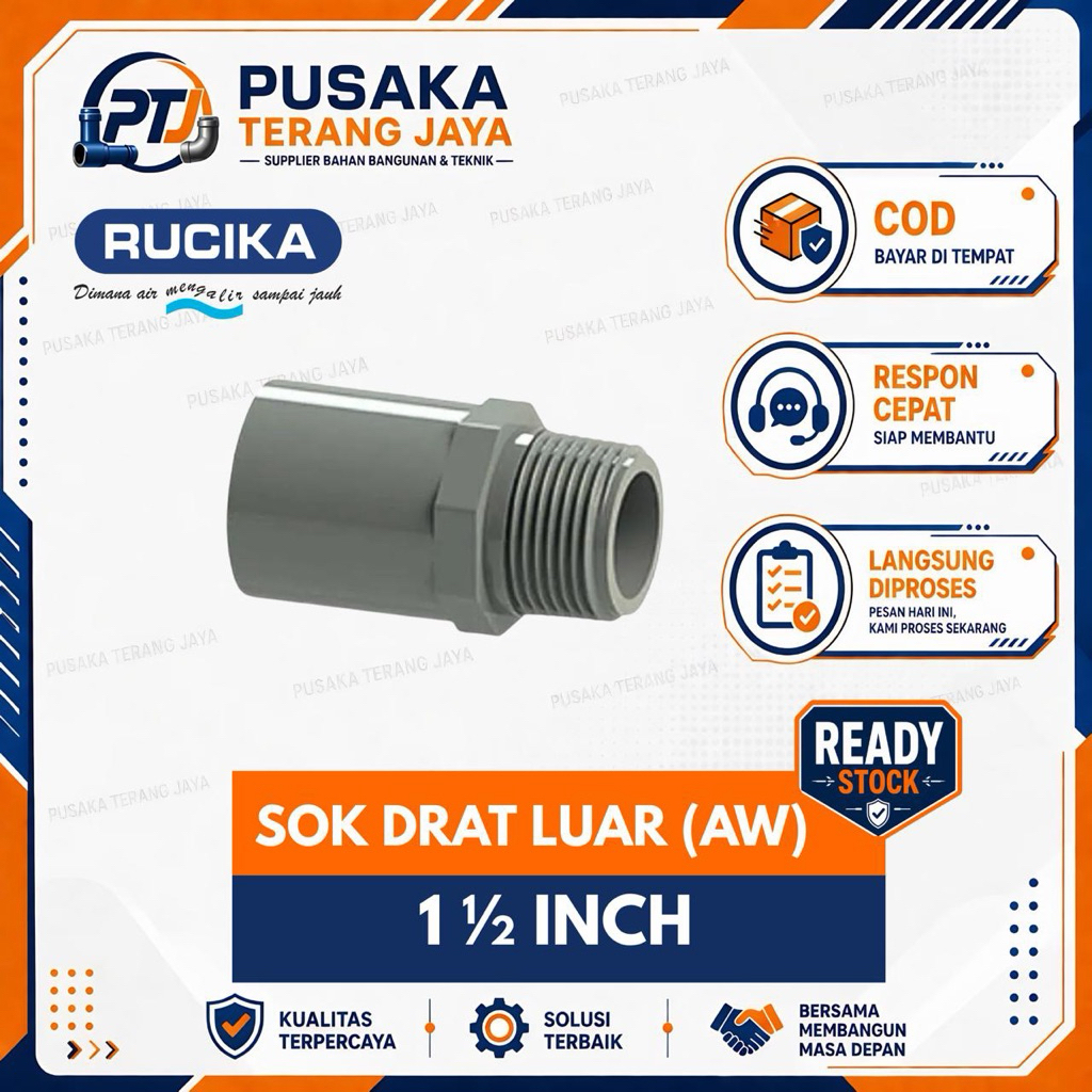 SOK DRAT LUAR (AW) RUCIKA - 1 1/2 INCH - VALVE SOCKET sock drat luar/SDL/sambungan pipa 1.5” INCH