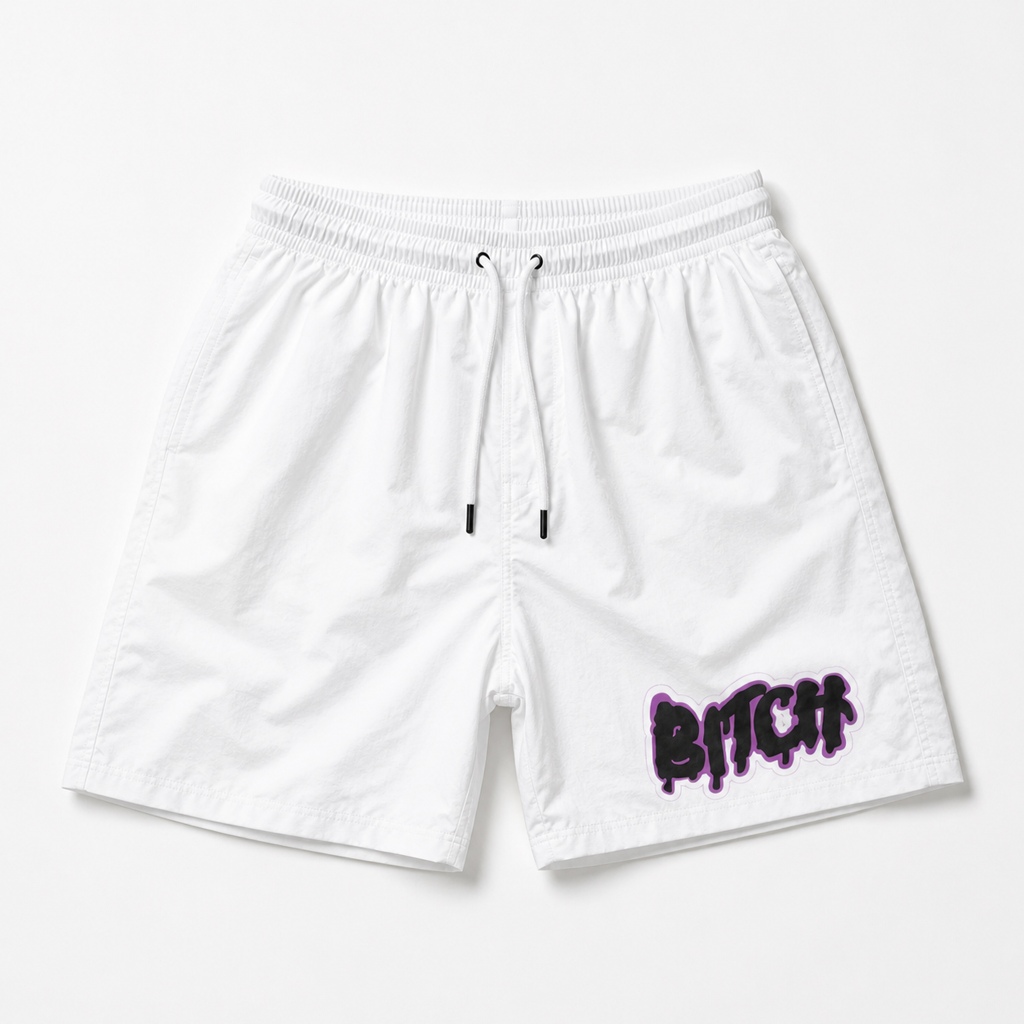 Hustle Hard - Celana Pendek Pria  Unisex Boardshort Bitch Putih