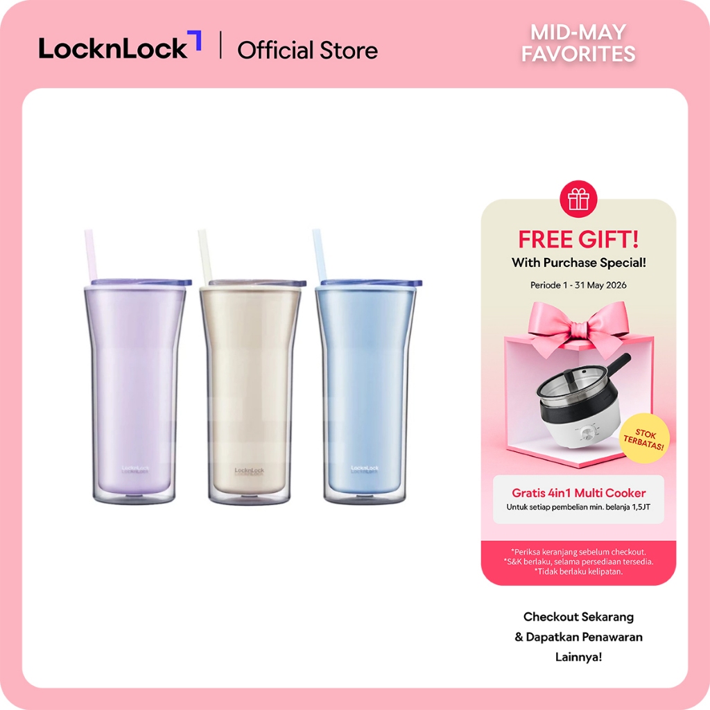 LocknLock Botol Minum Daily Essential Cold Cup with Straw 770ml - HAP526
