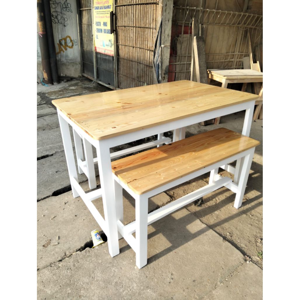 meja makan cafe +2 kursi panjang