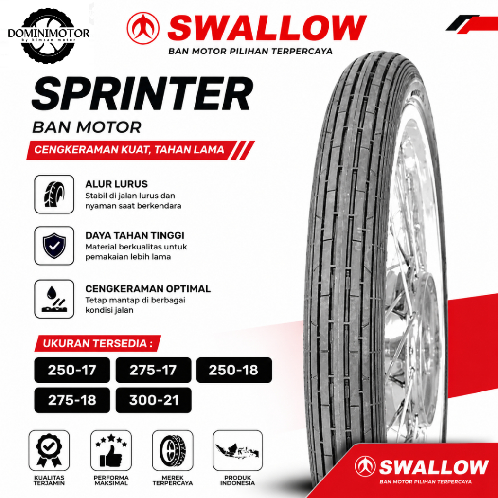 SWALLOW Sprinter Ring 225-17 275-17 250-18 275-18 300 21 Tubetype Ban Motor Custom