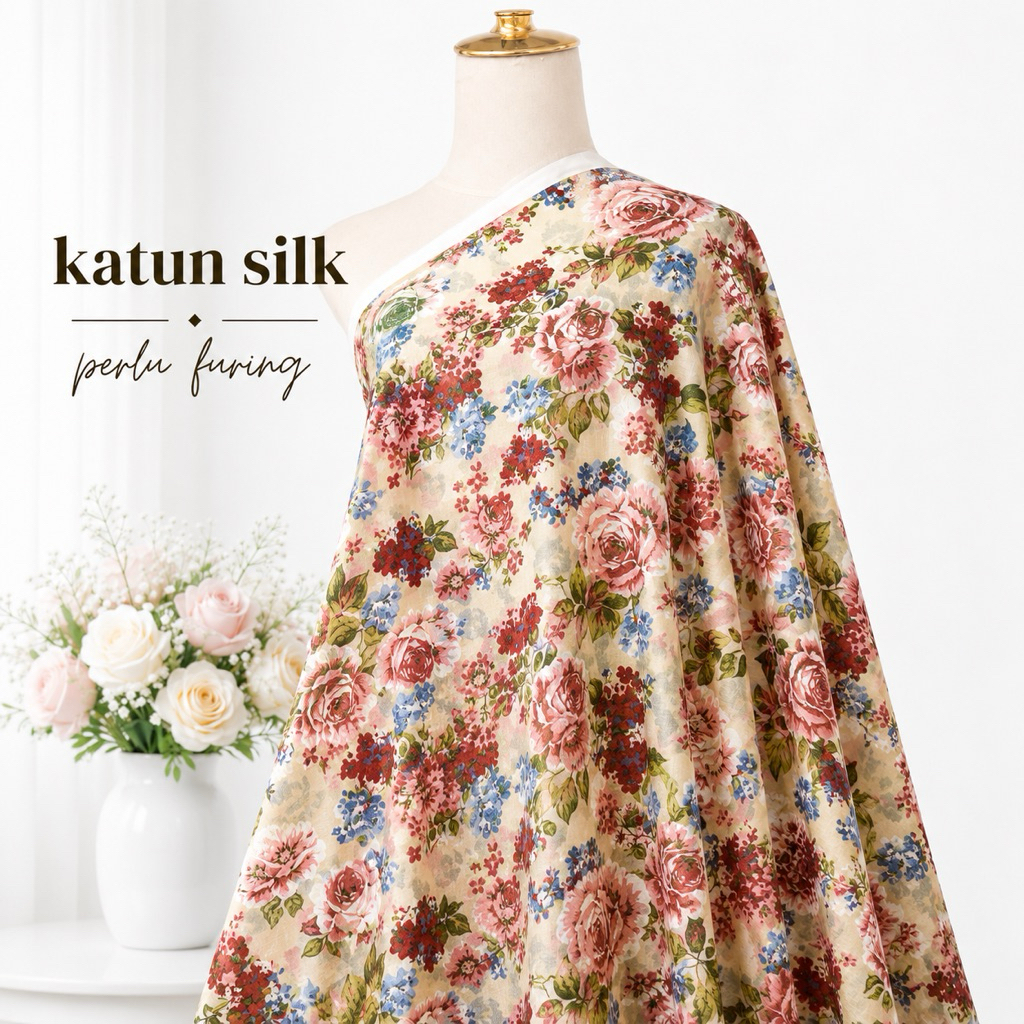 kain katun silky semi sutra motif bunga