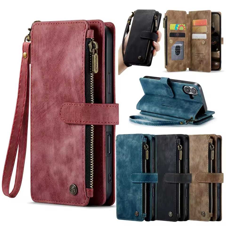 Case Iphone 8 7 6 8+ 7+ 6+ Plus Premium Flip Cover Resleting Multi Slot Kartu Leather Casing Dompet 