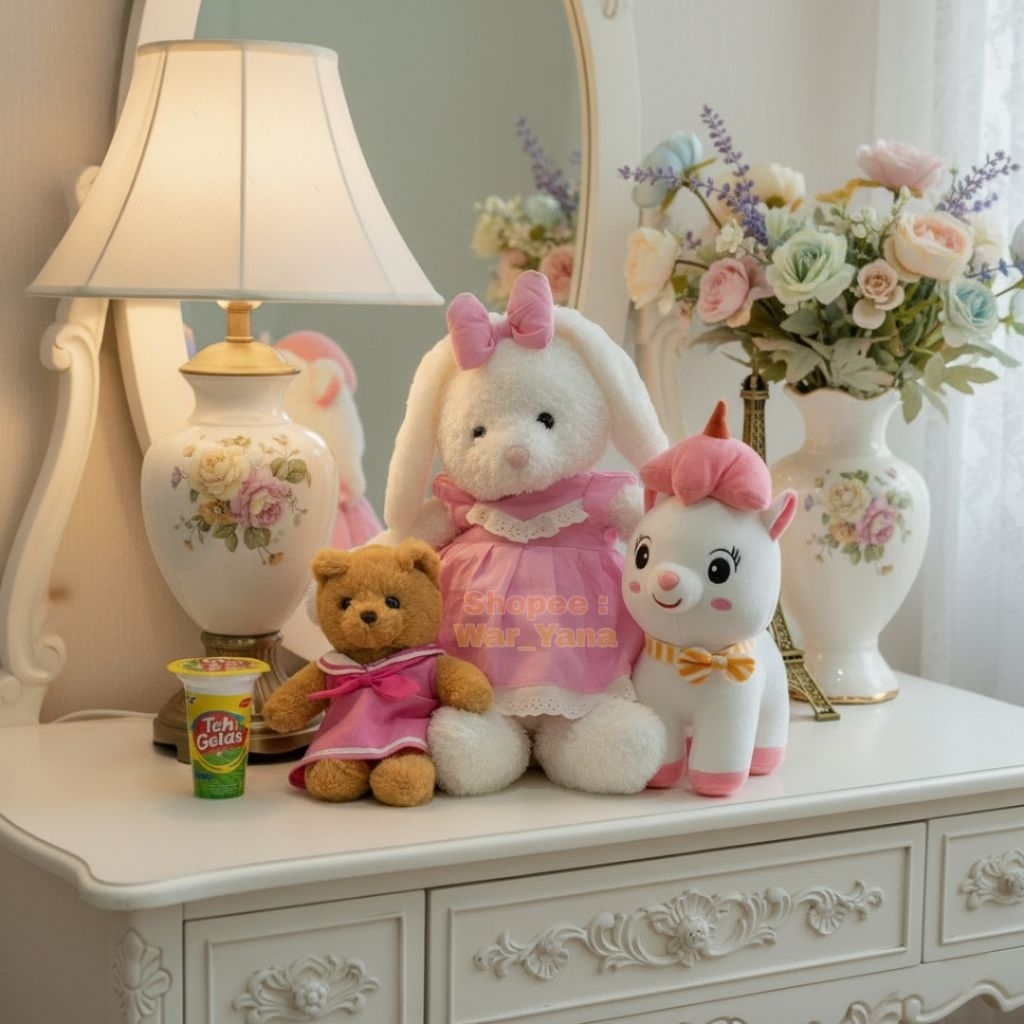 Boneka Kelinci Putih Dress Pink lmprot Korea Original Teddy Bear Friends soft Toys Rabbit Beruang Te