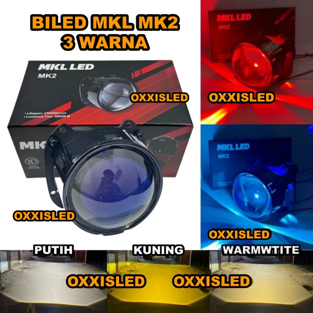 Biled Projector 2.5 inc MKL MK2 Cahaya 3 Warna Bluelens Demon Eyes Kipas Pendingin Mkl Flat Cut...