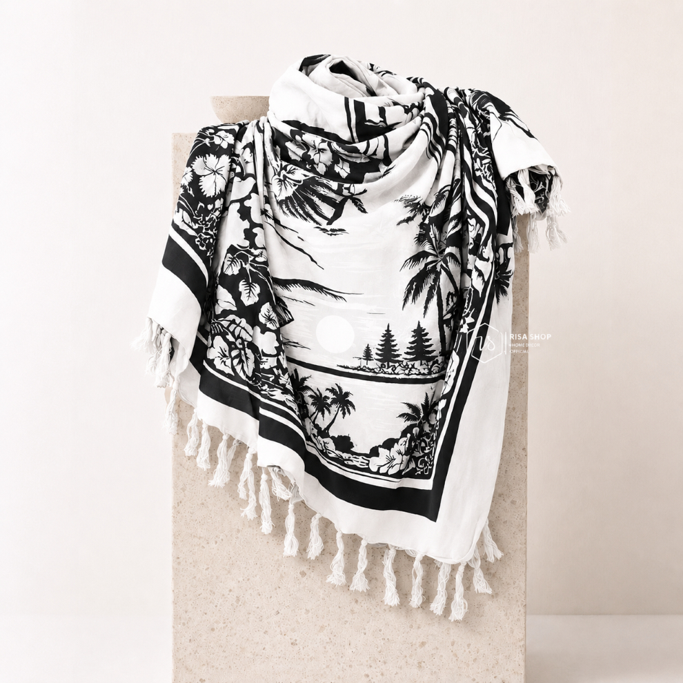Kain Pantai Bali Kelapa Series Grade B - Hitam Putih .Home Dress Bali