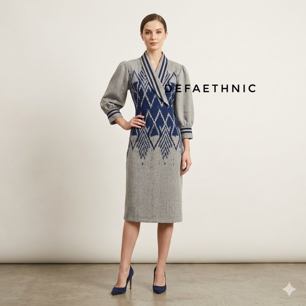 DRESS TENUN WANITA TERBARU MOTIF ETHNIC TORAJA - DRESS TENUN WANITA - DRESS BATIK TENUN