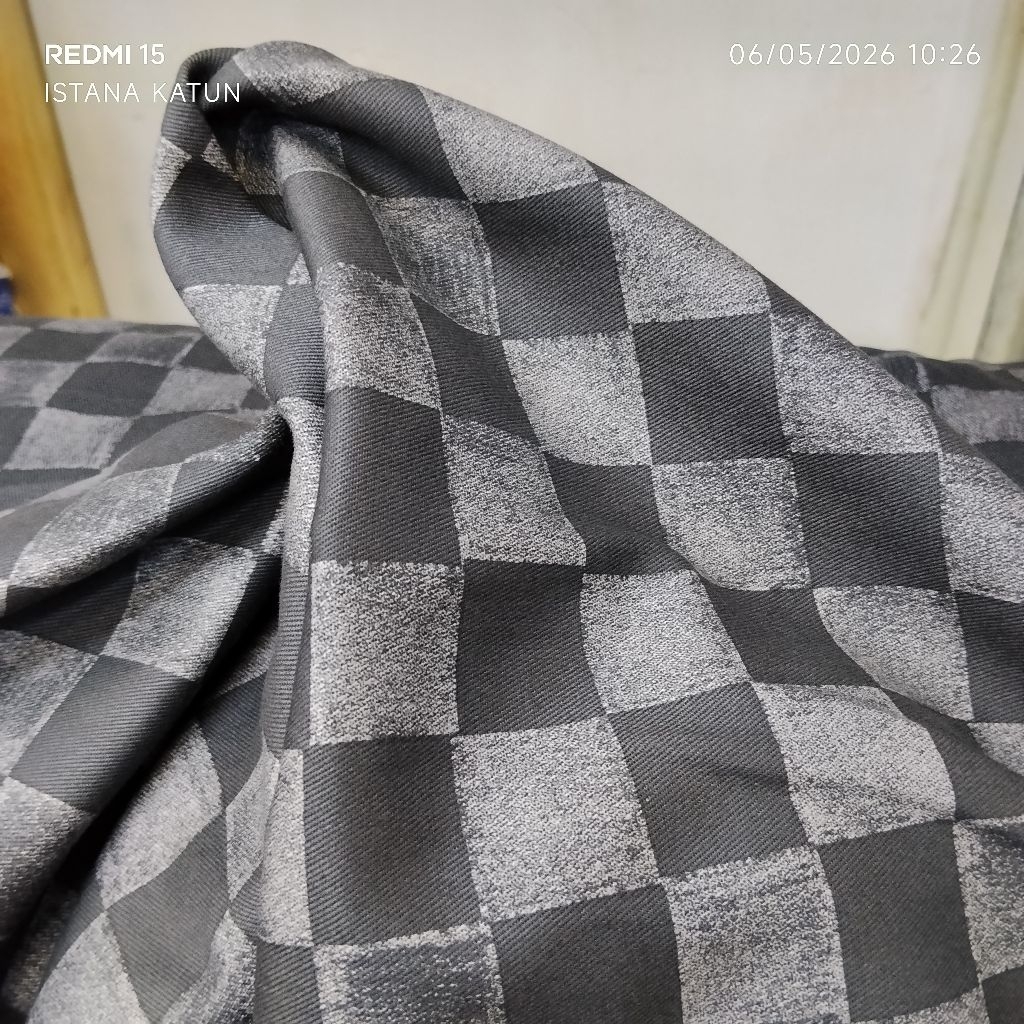 KAIN COTTON BABY CANVAS MOTIF KOTAK CATUR GREY
