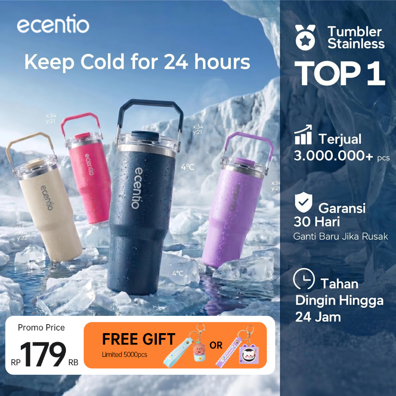 [2.0 New Version] ecentio Tumbler Stainless 900ml Portable Thermos Botol Minum Besar Dengan Tas Taha
